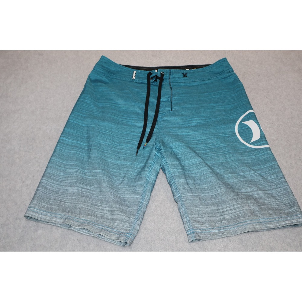 Hurley Board Shorts Men 32 Blue Ombre Gradient Logo Pockets Swim Surfing